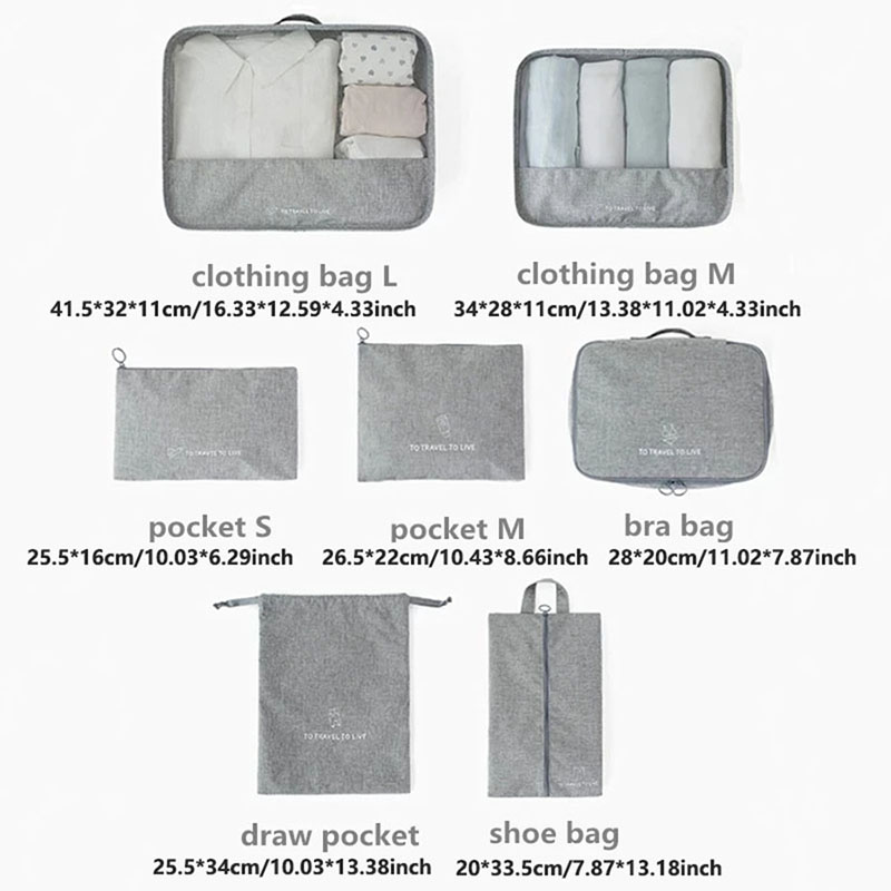 Conjunto de 7 cubos organizado - Travel Accessories Kit For Women avaliação e preço
